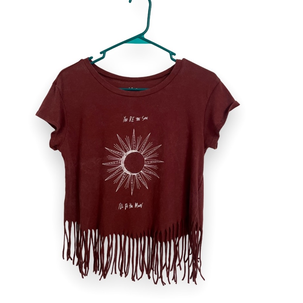 American eagle boho fringe shirt acid washed crop tee